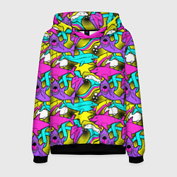 Толстовка-худи мужская Цветные акулы паттерн, цвет: 3D-черный