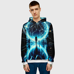 Толстовка-худи мужская Человек и неоновая планета - нейроарт, цвет: 3D-белый — фото 2