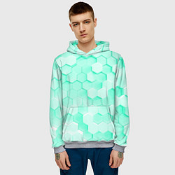 Толстовка-худи мужская Ярко бирюзовые соты, цвет: 3D-меланж — фото 2