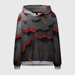 Толстовка-худи мужская Соты с красной подсветкой, цвет: 3D-меланж