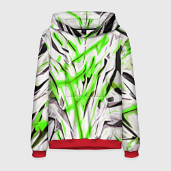 Толстовка-худи мужская Чёрно-зелёная агрессивная абстракция на белом фоне, цвет: 3D-красный