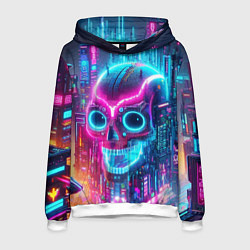 Толстовка-худи мужская Neon skull in metropolis - future, цвет: 3D-белый