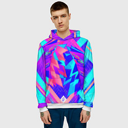 Толстовка-худи мужская Неоновая текстура грани, цвет: 3D-белый — фото 2