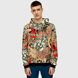Толстовка-худи мужская Будда и Ганеша на фоне сансары и мандалы, цвет: 3D-черный — фото 2