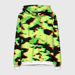 Толстовка-худи мужская Камуфляж зелёный глитч, цвет: 3D-белый