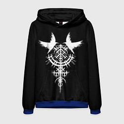 Толстовка-худи мужская Вороны и став рун защиты, цвет: 3D-синий