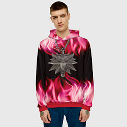 Толстовка-худи мужская Ведьмак медальён в огне, цвет: 3D-красный — фото 2