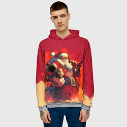 Толстовка-худи мужская Дед Мороз с пистолетом, цвет: 3D-меланж — фото 2