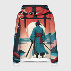 Толстовка-худи мужская Самурай на рассвете, цвет: 3D-белый