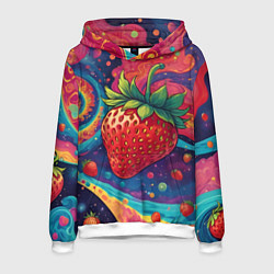 Толстовка-худи мужская Психоделика клубничка, цвет: 3D-белый