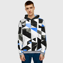 Толстовка-худи мужская Black and blue abstraction on a white background, цвет: 3D-меланж — фото 2