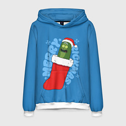 Толстовка-худи мужская Новогодний Рик огурчик - Merry Rickmas, цвет: 3D-белый