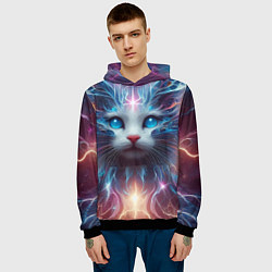 Толстовка-худи мужская Fantastic blue-eyed neon kitten, цвет: 3D-черный — фото 2
