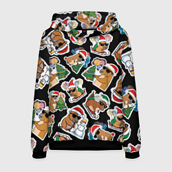 Толстовка-худи мужская Новогодняя капибара с ёлкой, цвет: 3D-черный