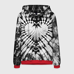 Толстовка-худи мужская Абстрактное сердце - черно-белый тай-дай, цвет: 3D-красный