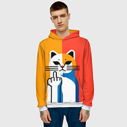 Толстовка-худи мужская Котик с факом - поп арт, цвет: 3D-белый — фото 2