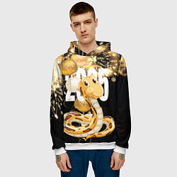 Толстовка-худи мужская 2025 год - змея и новогодний салют, цвет: 3D-белый — фото 2