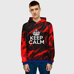 Толстовка-худи мужская Keep calm flame red, цвет: 3D-синий — фото 2