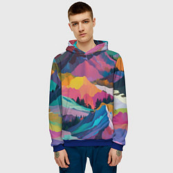 Толстовка-худи мужская Красочные горы, цвет: 3D-синий — фото 2