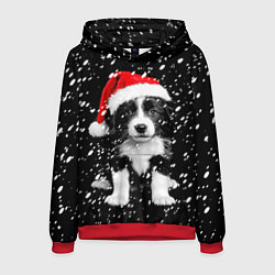 Толстовка-худи мужская Новогодний милый щенок, цвет: 3D-красный