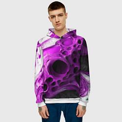 Толстовка-худи мужская Фиолетово-белая абстрактная структура, цвет: 3D-белый — фото 2