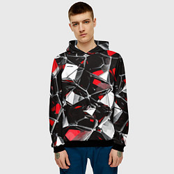 Толстовка-худи мужская Красно-белый паттерн на чёрном фоне, цвет: 3D-черный — фото 2
