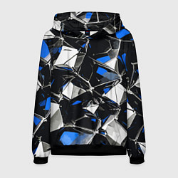 Толстовка-худи мужская Сине-белый паттерн на чёрном фоне, цвет: 3D-черный