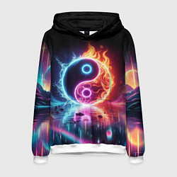 Толстовка-худи мужская Инь янь - неоновый космос, цвет: 3D-белый
