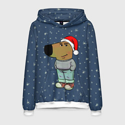 Толстовка-худи мужская Новогодний чиловый парень, цвет: 3D-белый