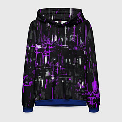 Толстовка-худи мужская Бело-фиолетовая тревожная абстракция на чёрном фон, цвет: 3D-синий