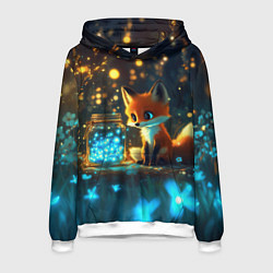 Толстовка-худи мужская Лисица и сияющие бабочки, цвет: 3D-белый