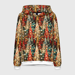 Толстовка-худи мужская Новогодний еловый лес, цвет: 3D-белый