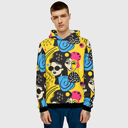 Толстовка-худи мужская Яркий паттерн с лицами девушек, цвет: 3D-черный — фото 2