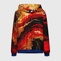 Толстовка-худи мужская Красно-золотые брызги на чёрном фоне, цвет: 3D-синий