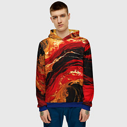 Толстовка-худи мужская Красно-золотые брызги на чёрном фоне, цвет: 3D-синий — фото 2