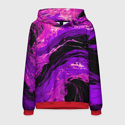 Толстовка-худи мужская Фиолетовые брызги на чёрном фоне, цвет: 3D-красный