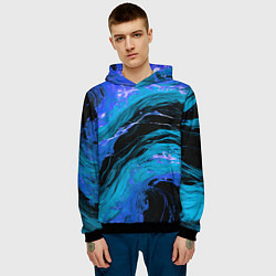 Толстовка-худи мужская Синие брызги на чёрном фоне, цвет: 3D-черный — фото 2