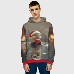 Толстовка-худи мужская Новогодняя выдра с кружкой кофе, цвет: 3D-красный — фото 2
