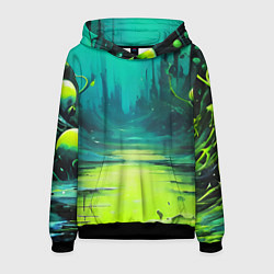 Толстовка-худи мужская Зелёная кислотная абстракция, цвет: 3D-черный