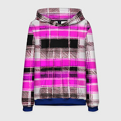 Толстовка-худи мужская Белые полосы на чёрно-розовом фоне, цвет: 3D-синий