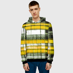 Толстовка-худи мужская Чёрные полосы на жёлто-белом фоне, цвет: 3D-черный — фото 2