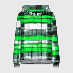 Толстовка-худи мужская Чёрные полосы на зелёном-белом фоне, цвет: 3D-меланж