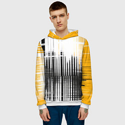 Толстовка-худи мужская Жёлто-чёрный гранж на белом фоне, цвет: 3D-белый — фото 2