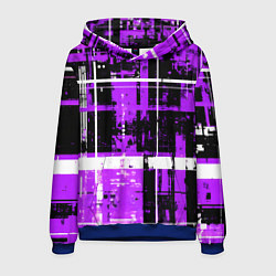 Толстовка-худи мужская Фиолетово-белый гранж на чёрном фоне, цвет: 3D-синий