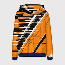 Толстовка-худи мужская Чёрно-белые глитч полосы на оранжевом фоне, цвет: 3D-синий