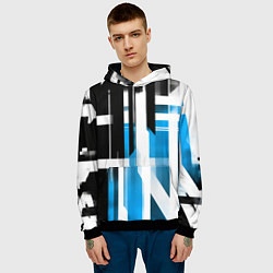 Толстовка-худи мужская Чёрно-синие вертикальные и горизонтальные полосы н, цвет: 3D-черный — фото 2