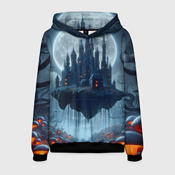 Толстовка-худи мужская Замок Дракулы и неоновые грибы - нейроарт фантазия, цвет: 3D-черный