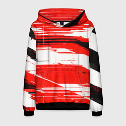 Толстовка-худи мужская Горизонтальные чёрно-белые линии на красном фоне, цвет: 3D-черный