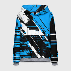 Толстовка-худи мужская Diagonal black and white stripes on a blue backgro, цвет: 3D-меланж