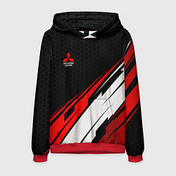 Толстовка-худи мужская Mitsubishi - красная абстракция, цвет: 3D-красный